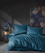 Set di biancheria da letto - 1 copripiumino 140 x 200 cm + 1 federa 60 x 60 cm - Raso - Stampa a righe blu