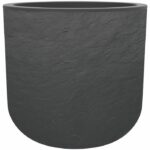 Vaso rotondo per fiori - EDA - Volcania Up - 32,5 L - Interno/Esterno - Decoro in pietra - Ø 38,5 x H. 36,8 cm - Grigio antracite