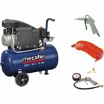 Compressore d'aria orizzontale - Mecafer - 24 L - 2 HP - 8 Bar - Include: tubo flessibile + pistola ad aria compressa + pistola per gonfiaggio + 3 ugelli - Blu