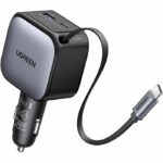 Caricabatterie per auto - UGREEN - 60W - USB-A + USB-C - Versione retrattile - Nero - immagine 4
