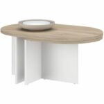 Tavolino girevole - BETTY - Ovale - Rovere / Bianco - 90/130,4 x 60 x 42,2 cm