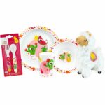 Set di stoviglie - CASA DEL DIVERTIMENTO - AMICI DELLA FRUTTA - Bicchiere, Piatto fondo Ø16 cm, Piatto piano Ø22 cm, Posate, Peluche 27 cm