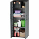 Mobile alto - TOOD - 2 ante + 3 ripiani in polipropilene - 68 x 37 x H.163 cm - Grigio - immagine 2