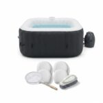 KIT SUNSPA ALL-INCLUSIVE: vasca idromassaggio gonfiabile quadrata per 6 persone e accessori: 4 poggiatesta, filtro, retino, spazzola, tappetino, copertura