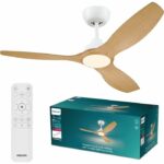 Ventilatore da soffitto - Philips - Olas - Pale fisse - Diametro 132 cm - Bianco/Legno - LED integrato + telecomando