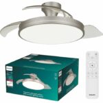 Ventilatore da soffitto - Philips - Atlas - Pale retrattili - Diametro 106 cm - Nichel - LED integrato + telecomando