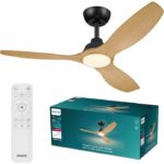 Ventilatore da soffitto - Philips - Olas - Pale fisse - Diametro 132 cm - Nero/Legno - LED integrato + telecomando