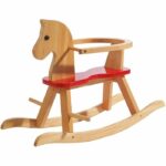 Cavallo a dondolo in legno - ROBA - Barra di sicurezza rimovibile - Naturale / Rosso