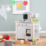 Cucina per bambini in legno ROBA - Con piano cottura, forno, lavello, accessori e orologio - Grigio/Naturale - immagine 2