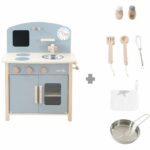 Cucina per bambini in legno ROBA - Con piano cottura, forno, lavello, accessori e orologio - Grigio/Naturale - immagine 4