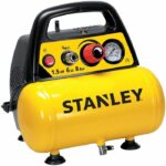 Compressore orizzontale Stanley coassiale da 6 litri (1,5 CV) con tubo flessibile e pistola ad aria compressa.