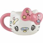 Tazza in ceramica Konix Hello Kitty - Tazza 3D - 500 ml - Design Kawaii - Bianca e Rosa