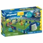 PLAYMOBIL 72056 Stadio di calcio e sfide, My Life Sport & Action, con meccanismo di tiro e 2 porte con cui giocare, 78 pezzi, età 4+