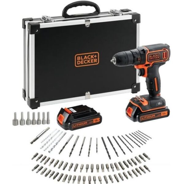 BLACK & DECKER BDCDC18BAFC - Bohrtreiber - Li Ion 2x18 V Batterie + 80 Zubehör - Orange