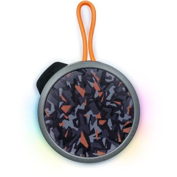 BIGBEN Party - Round Bluetooth speaker with strap and light effects - 15W - Gray and orange camouflage