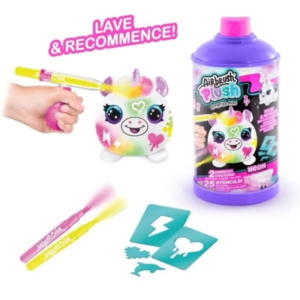 Canal Toys - Airbrush Plush - Mini Surprise Plush to Personalize with Felt Tips and Stencils - 1-pack Neon - AIR 020