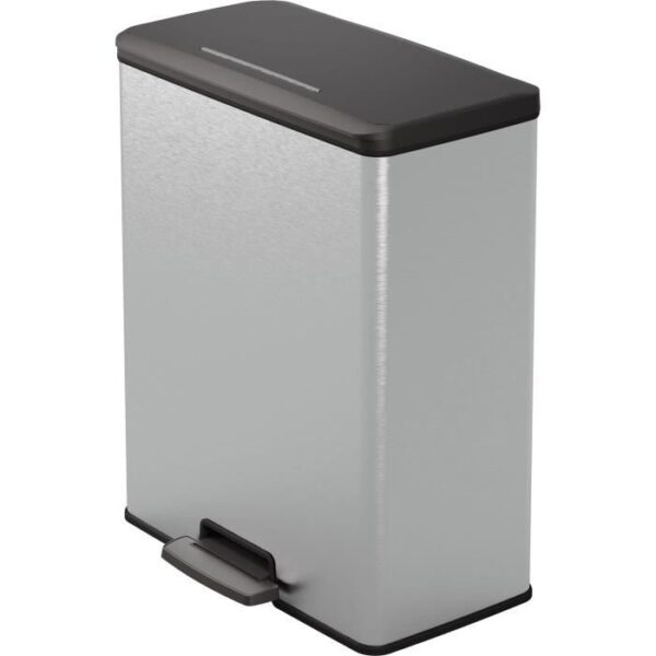 Rectangle Trash Can - DECO BIN - CURVER - 65L - Modern Design - 49 x 29 x 61 cm - Metallic Grey