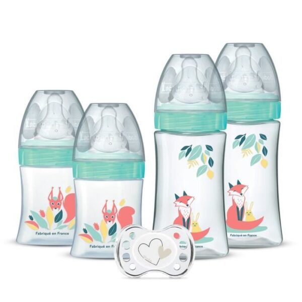 DODIE Set di 4 biberon con tettarella anticolica rotonda (2x150 ml e 2x270 ml), + un ciuccio per il parto