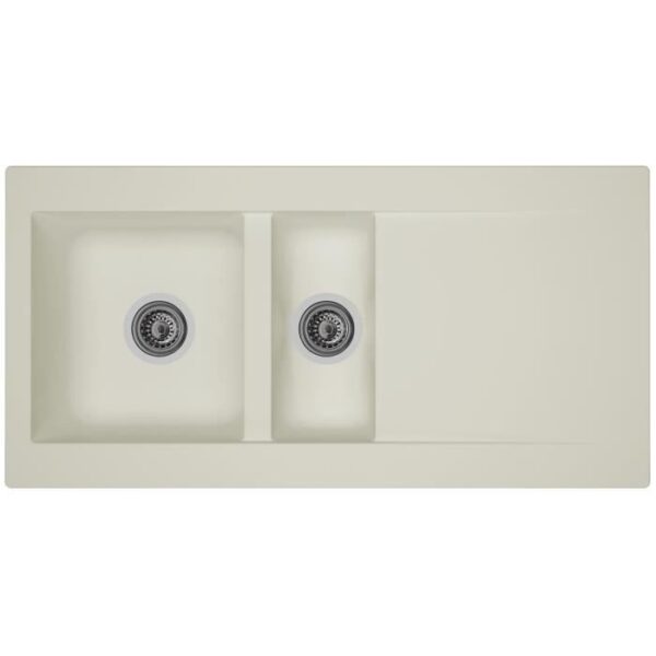 STRADOUR Lavello da incasso 1,5 vasche + 1 sgocciolatoio Einna - Resina - 100 x 50 cm - Bianco