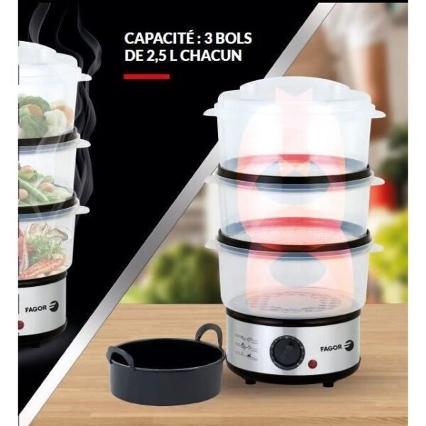 Fagor FG9122 Steam cooker 7.5L - 3 steam baskets with baskets - Timer: 60 min