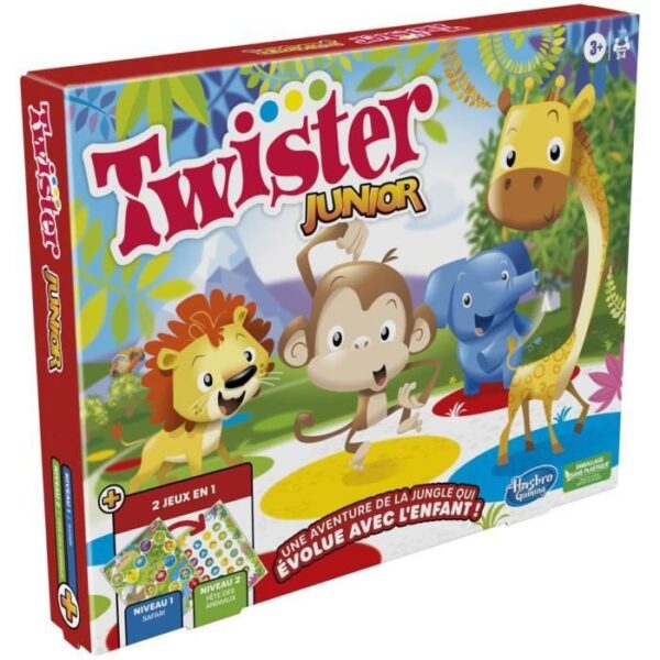 Twister Junior - Reversible Carpet 2 -on -1 Evolutionary - Junior Board Game - Hasbro Gaming