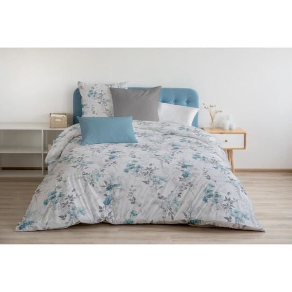 Duvet cover set 240x260 cm HOME LINGE PASSION POMPADOUR: Duvet cover + 2 pillowcases - 100% Cotton 57 Threads - White/blue