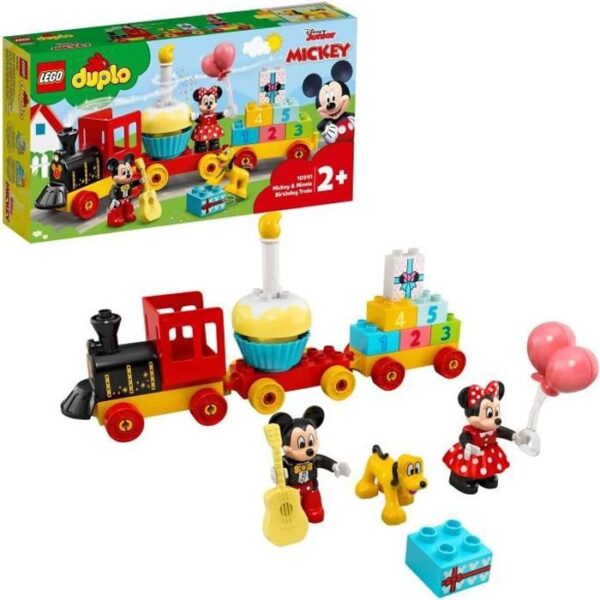 LEGO DUPLO 10941 Mickey and Minnie Birthday Train, Baby Train Toy with Cake and Balloons