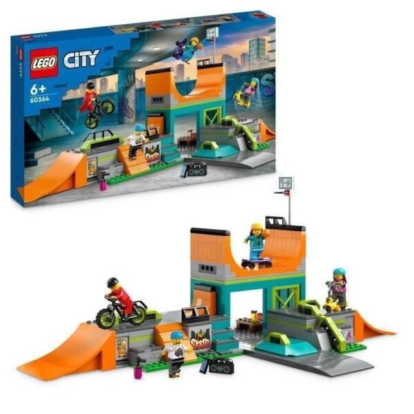 Lego City 60364 Urban Skatepark, Waterfall Toy con BMX Bicycle, Skateboard e Rollerblades