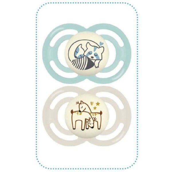 Set di 2 ciucci con scatola di sterilizzazione - MAM - Perfect Nuit - +6 mesi - Silicone - Verde acqua e beige