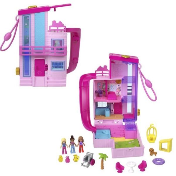 Polly Pocket Barbie Dreamhouse Playset with 3 Mini Figures HWP11