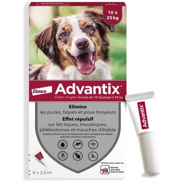 ADVANTIX 4 antiparasitic pipettes - For medium dogs from 10 to 25kg