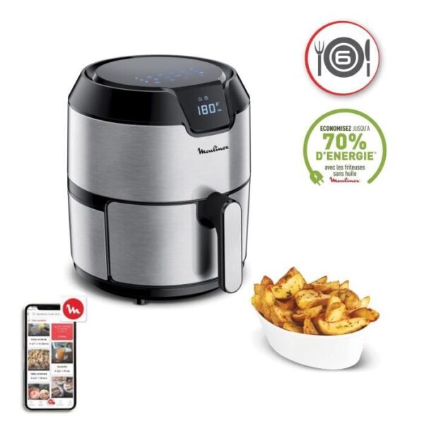 MOULINEX EZ401D10 Easy Fry Digital, Friggitrice senza olio, Capacità XL 4,2 L, Touch screen, 8 menu preprogrammati, Spegnimento automatico