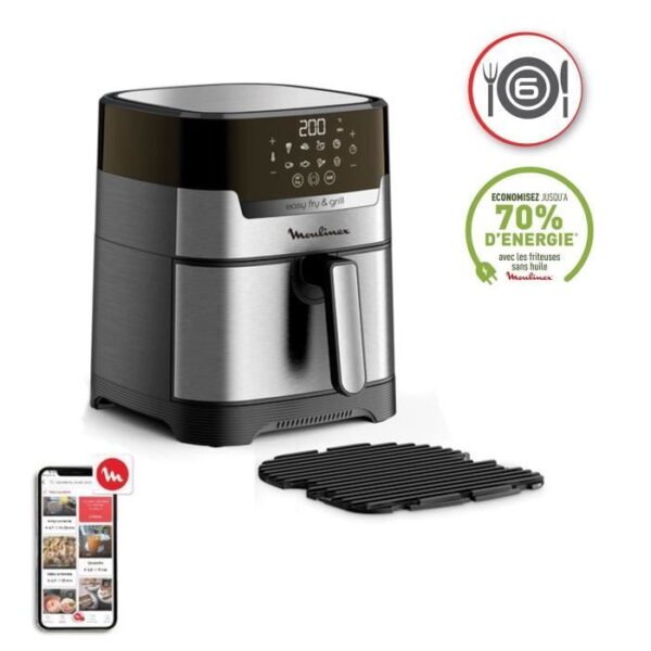 MOULINEX FIRST Oil + GRILL 4.2 L Adjustable temperature 8 Automatic Programs Timer Digital Air Fryer EZ505D10