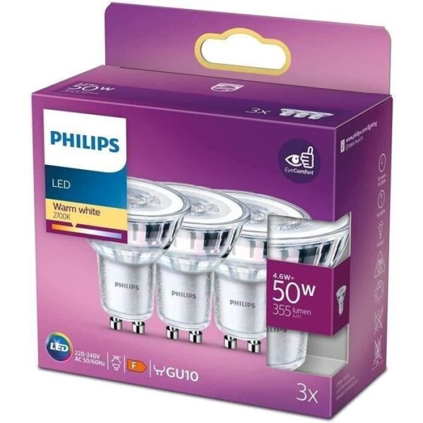 Philips, pack of 3 bulbs GU10 LED 50W, warm white