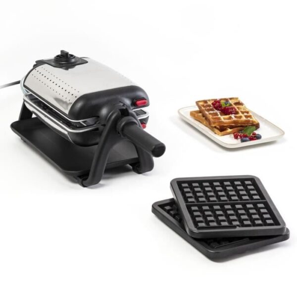 Tefal wm756d12 waffle maker waffle kaffle a 1200w luci termostat leggera acconciata/spento e manico in acciaio nera/inossidabile pieghevole/acciaio inossidabile