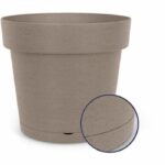 Water reserve pot - GARDEN ID Glamour - Taupe 40 cm - Grainy surface - Indoor/outdoor - Sleek design - Contains wood. - Image 2