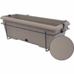 Planter kit with metal stand and integrated tray - GARDEN ID Teramo - Taupe 50 cm - Stone effect - Recycled/recyclable - Image 2