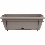 Planter kit with metal stand and integrated tray - GARDEN ID Teramo - Taupe 50 cm - Stone effect - Recycled/recyclable - Image 3