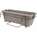 Planter kit with metal stand and integrated tray - GARDEN ID Teramo - Taupe 50 cm - Stone effect - Recycled/recyclable - Image 4