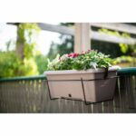 Planter kit with metal stand and integrated tray - GARDEN ID Teramo - Taupe 50 cm - Stone effect - Recycled/recyclable - Image 5