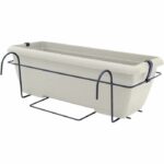 Planter kit with metal stand and integrated tray - GARDEN ID Teramo - White 50 cm - Stone effect - Recycled/recyclable - Image 4
