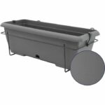 Planter kit with metal stand and integrated tray - GARDEN ID Teramo - Black-anth 50 cm - Stone effect - Recycled/recyclable - Image 2