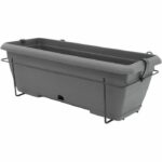 Planter kit with metal stand and integrated tray - GARDEN ID Teramo - Black-anth 50 cm - Stone effect - Recycled/recyclable