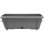 Planter kit with metal stand and integrated tray - GARDEN ID Teramo - Black-anth 50 cm - Stone effect - Recycled/recyclable - Image 3