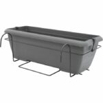 Planter kit with metal stand and integrated tray - GARDEN ID Teramo - Black-anth 50 cm - Stone effect - Recycled/recyclable - Image 4