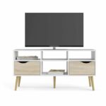 TV cabinet - 4 niches 2 drawers - White / Oak - 117.2 x 39.1 x 57.4 cm - Image 2