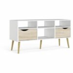TV cabinet - 4 niches 2 drawers - White / Oak - 117.2 x 39.1 x 57.4 cm