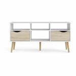 TV cabinet - 4 niches 2 drawers - White / Oak - 117.2 x 39.1 x 57.4 cm - Image 6