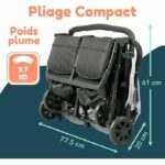 Bambisol - DS209 GREY BLACK - Side-by-Side Double Stroller | For Twins from Birth, Ultra-Compact Fold | Black Grey - Image 3