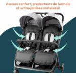 Bambisol - DS209 GREY BLACK - Side-by-Side Double Stroller | For Twins from Birth, Ultra-Compact Fold | Black Grey - Image 4